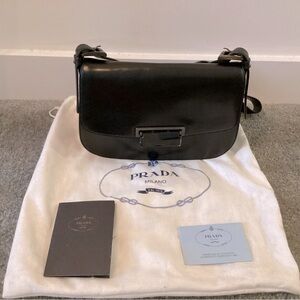 PRADA leather shoulder black medium bag